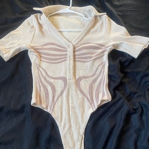 Limited Edition Ribbed Polo Bodysuit - Beige